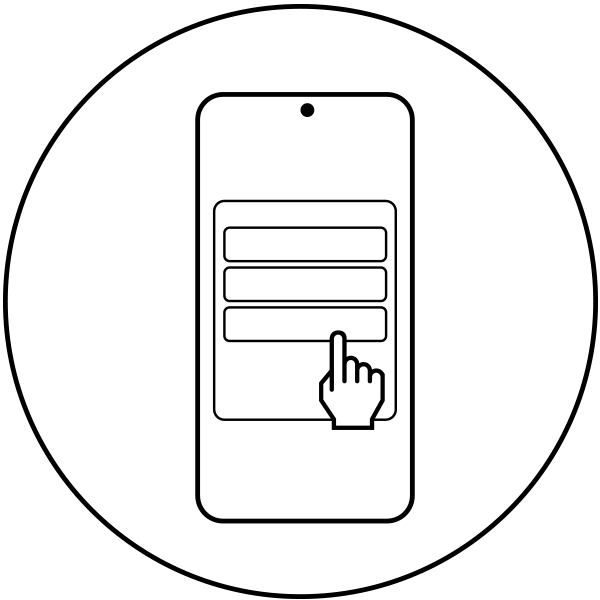Icono de un celular con interacción en la pantalla